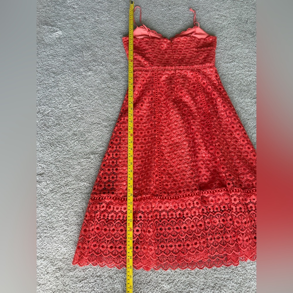 J Crew Daisy Lace Dress XS 00 Orange Coral Midi Fit Flare Sleeveless wedding - Picture 13 of 16